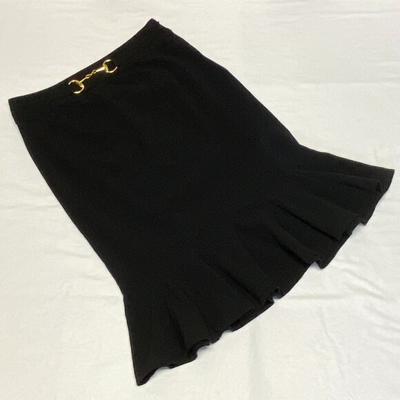 Sunny Leigh Vintage Black Midi Skirt Belt Gored Swirl Hem Classic Retro Style 10 - Picture 6 of 9